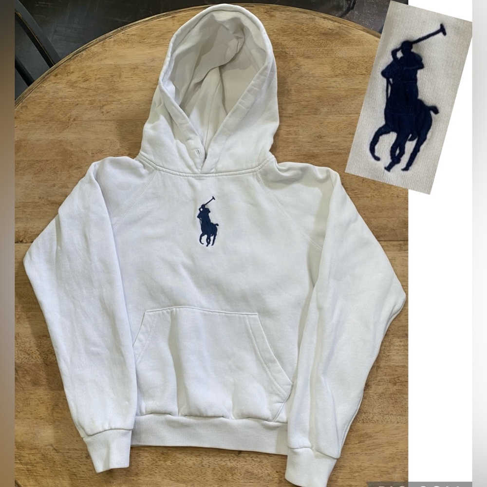 Polo by Ralph Lauren Kid’s Size Small White Cotton Blend Big Pony Hoodie‎